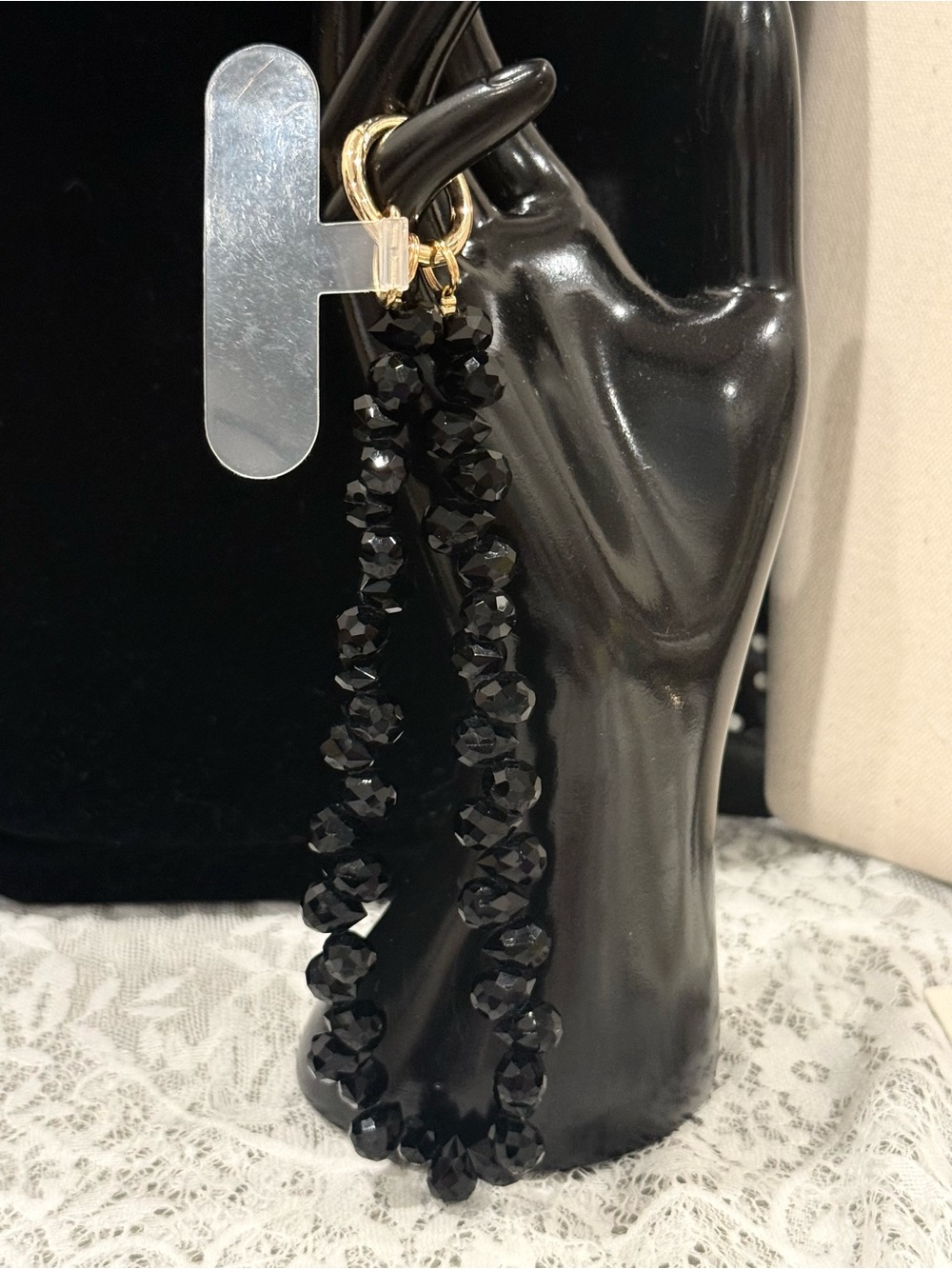 Black Faceted Bead Tassel phone charm